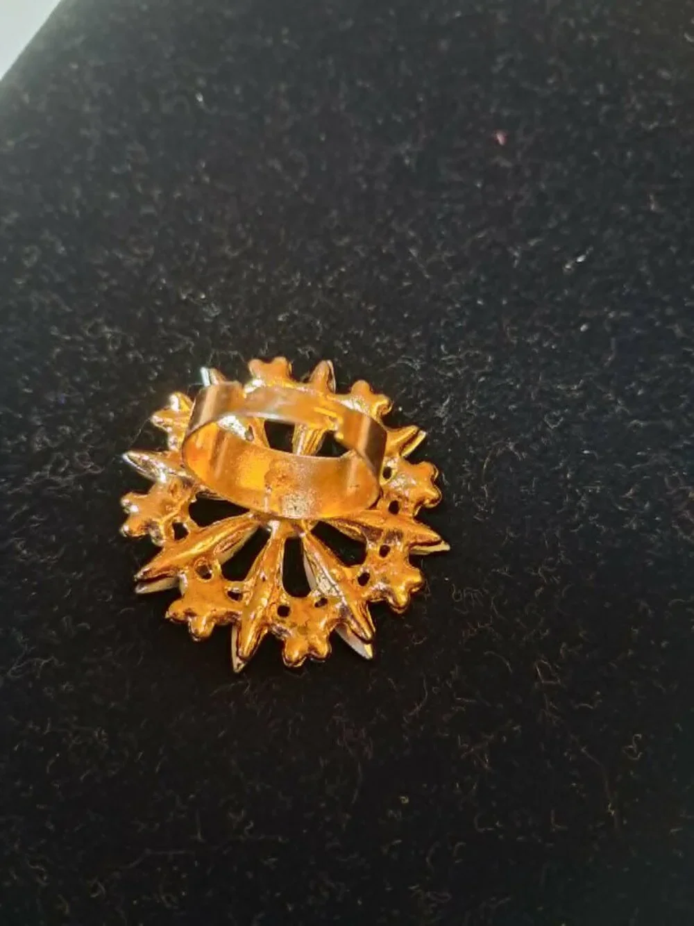 Vintage Gold Tone Floral Star Adjustable Rhinestone Ring